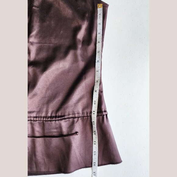 LOVE SQUARED Brown Satin Drawstring Button Blouse w/ Lace Detailing Top Shirt - Picture 9 of 9